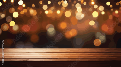 Empty wooden table top with lights bokeh on blur re