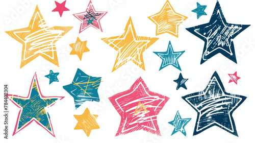 Vector doodle stars set on white background. flat vector