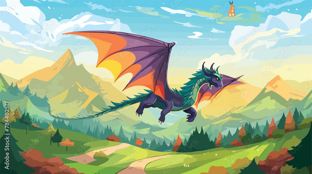 Fantastical dragon race soaring through the skies a