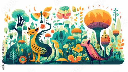 Fantastical garden of talking animals and enchanted