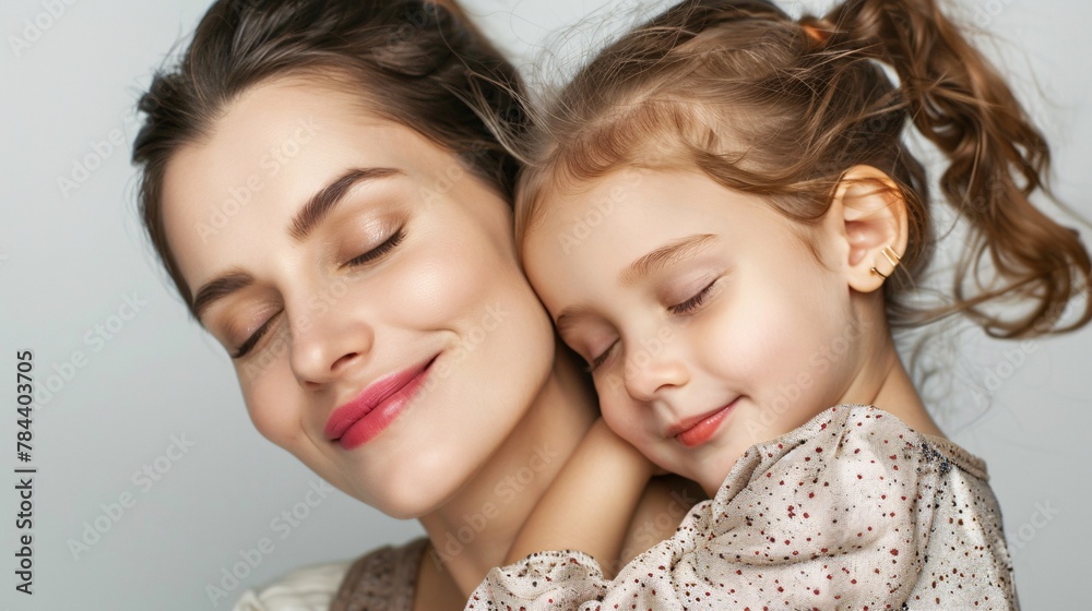 woman embracing her little daughter and smiles woman embracing her little daughter and smiles