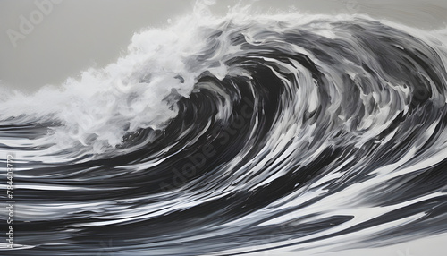 Black wave oil painting using brush technique. 