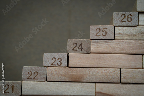 wooden blocks numbering of year 2020, 2021, 2022, 2023, 2024, 2025.... the concept of progress on the years and anticipated future. 