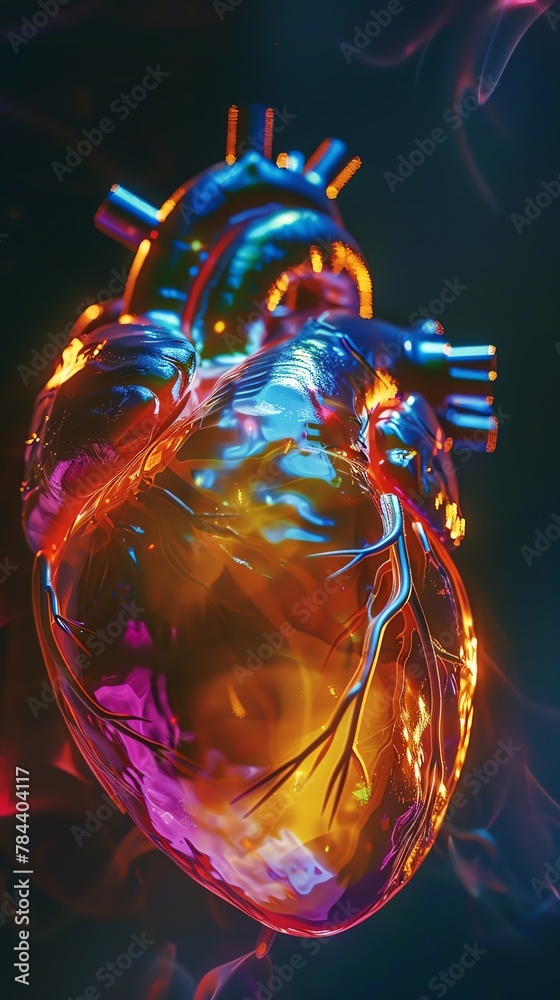 Abstract art of a psychedelic heart, Valentines conceptual style, low angle, dramatic lighting,