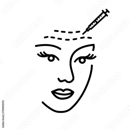 facial wrinkles treatment before and after. Cosmetic surgery and botox. woman face treatment concept. Wrinkles on the forehead line icon in vector, illustration of a woman with age-affected skin