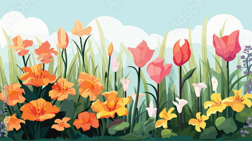 Flowers in my garden. .. 2d flat cartoon vactor illustration © iclute3