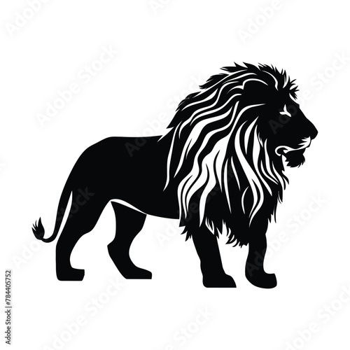 Black and White Lion Vector Silhouette.