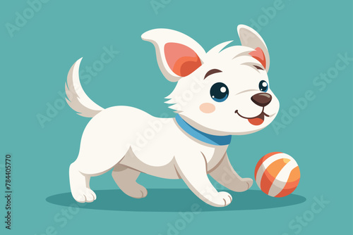 cute-little-white-puppy-playing-with-ball .eps