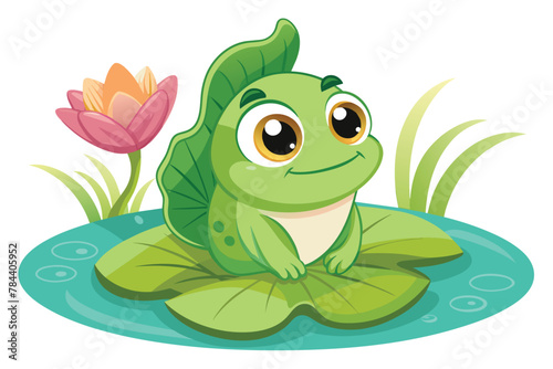 cute-smiling-croaker-sitting-on-a-lotus-leaf-in-th illus.eps
