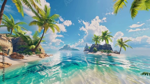 Virtual reality environment that mimics a perfect tropical island, endless summer and adventure activities, --ar 16:9 photo