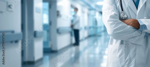 Health care and medicine. Medicine and technology. Doctor standing on hospital background © MUS_GRAPHIC
