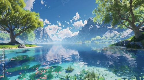 VR landscape mimicking an ideal world with no pollution  pristine waters and clean air  --ar 16 9