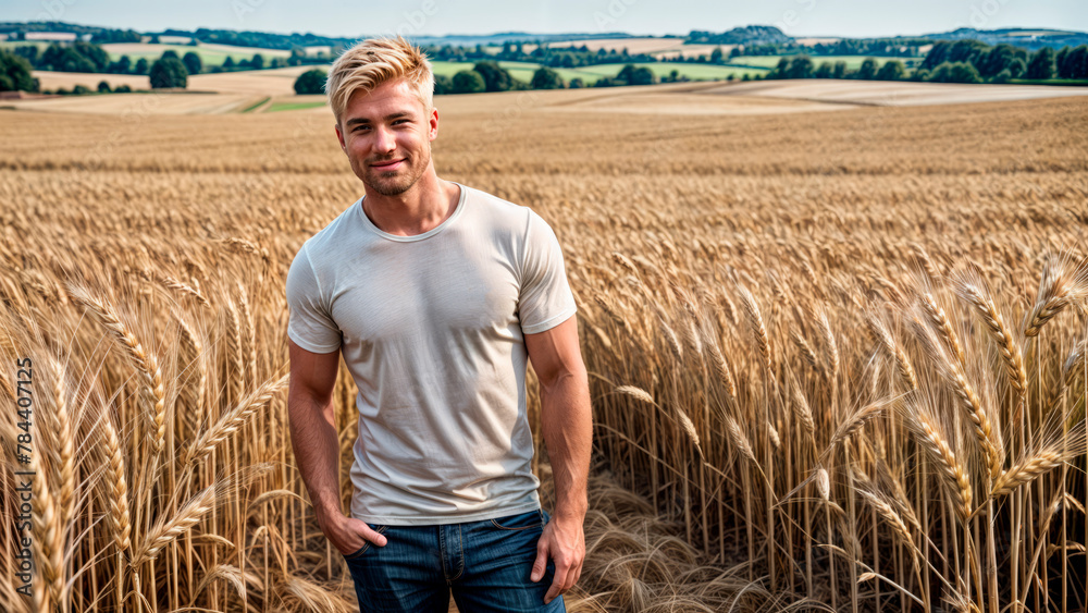 Young man on the background of a wheat field Young man on the background of a wheat field