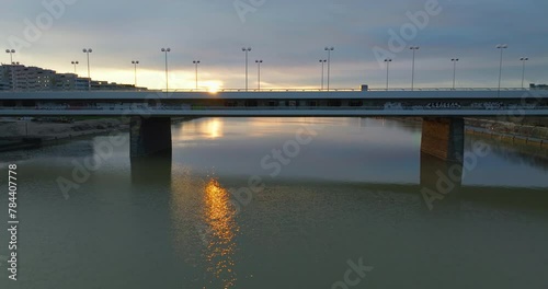 Wallpaper Mural Aerial view cityscape sunset in Vienna Austria. The bridge over the river in the Danube in the landscape of the urban architect of the city. High quality 4k footage Torontodigital.ca