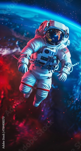 Astronaut Floating in Space Against Cosmic Backdrop