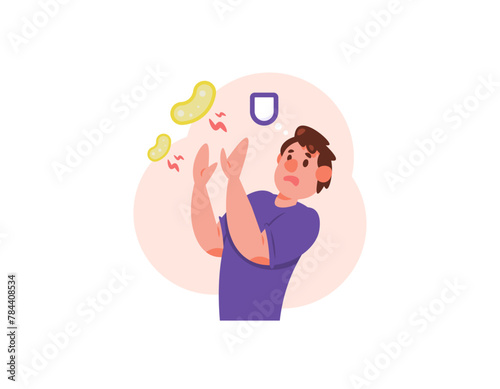 autoimmune disease concept. The immune system attacks healthy cells in the body. illustration of a man being attacked by his immune system. diseases and health problems. flat style illustration design