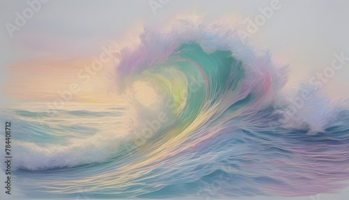 Pastel wave oil painting using brush technique.