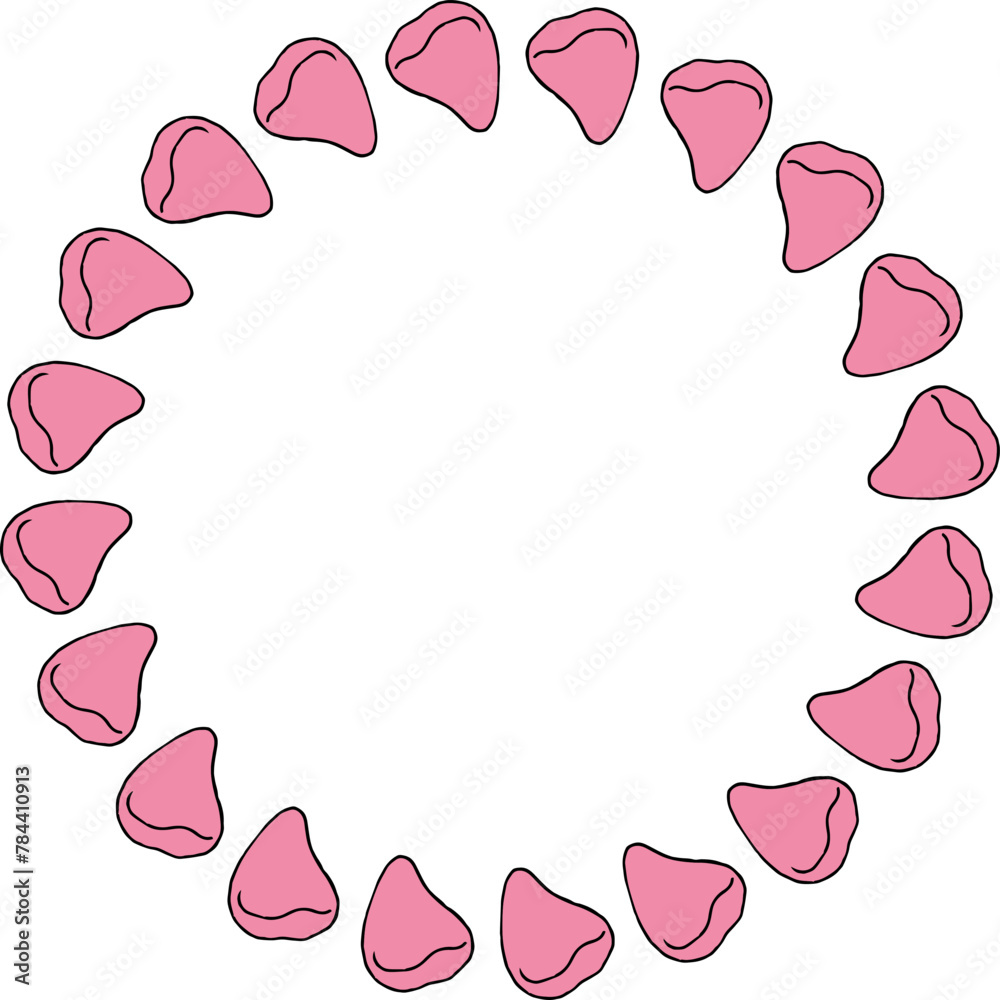 Round frame in stylish pink flower petals on white background. Vector image. Round frame in stylish pink flower petals on white background. Vector image.