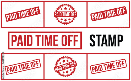 Paid Time Off Stamp. Red Paid Time Off Rubber grunge Stamp set