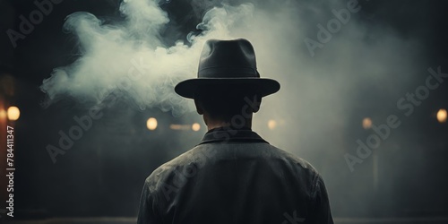 A man in hat standing outside on smoke
