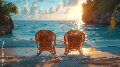 chairs on a beach WITH SUN SET © Gomi555