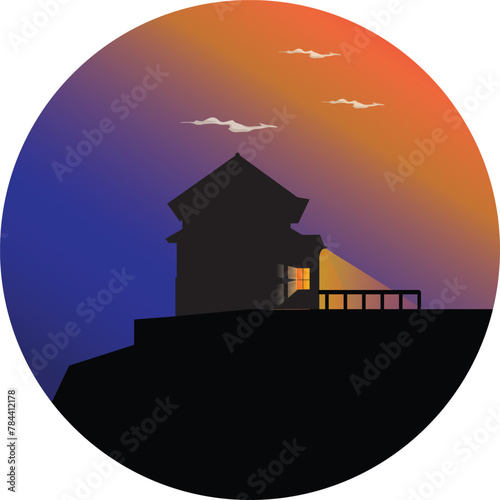 vector house with sky view at nightfall