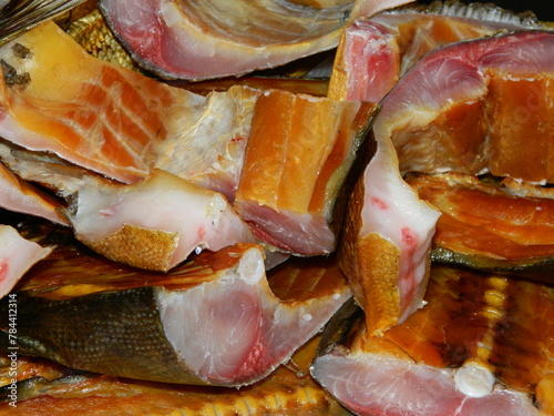smoked balyk from silver carp or Chinese carp in large pieces