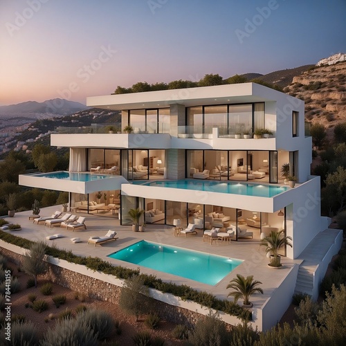 Moderne Villa in Spanien. Generative AI Technologie