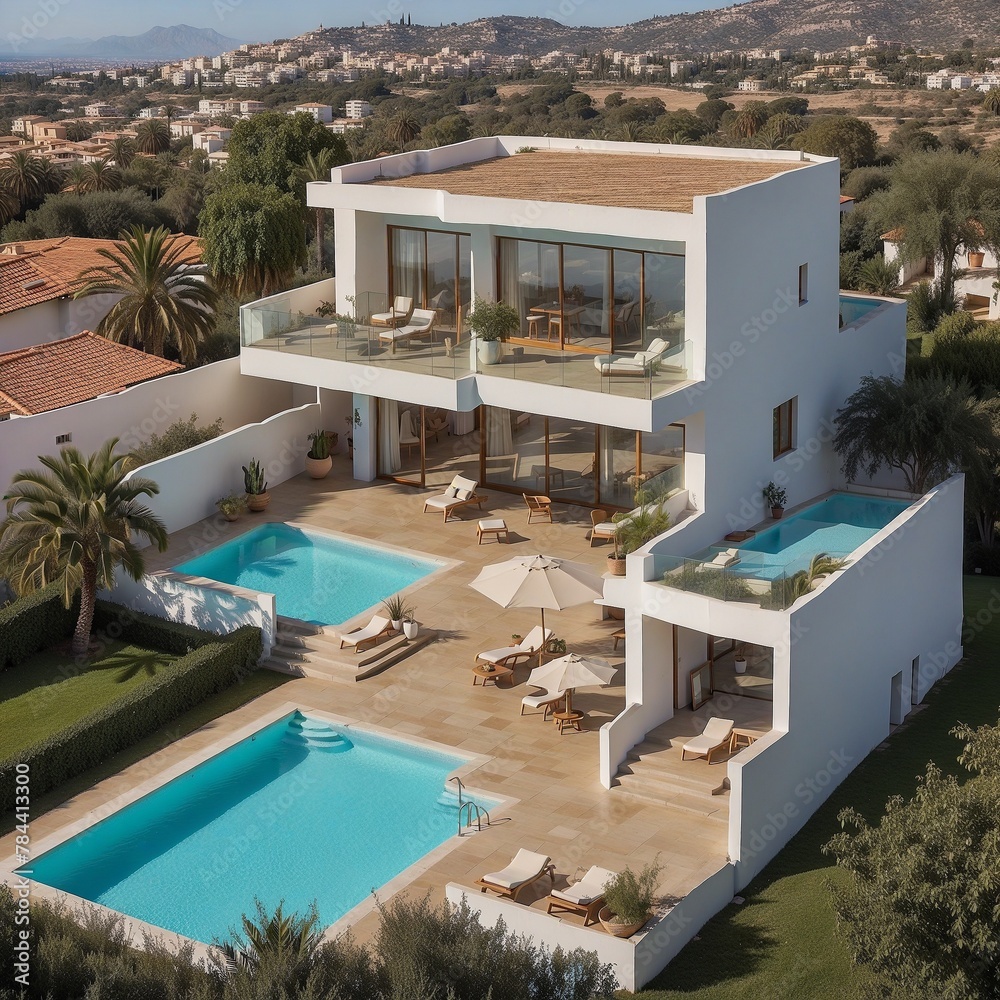 Moderne Villa in Spanien. Generative AI Technologie Moderne Villa in Spanien. Generative AI Technologie