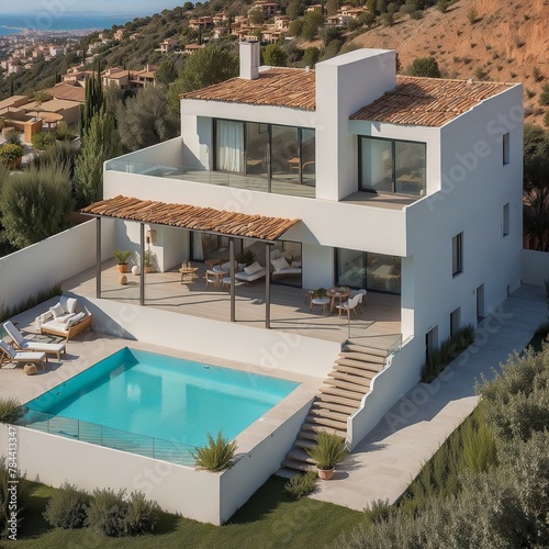 Moderne Villa in Spanien. Generative AI Technologie