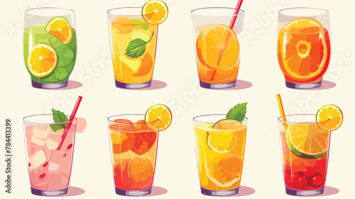 Glasses of fruit juice vector illustrations set. Ca