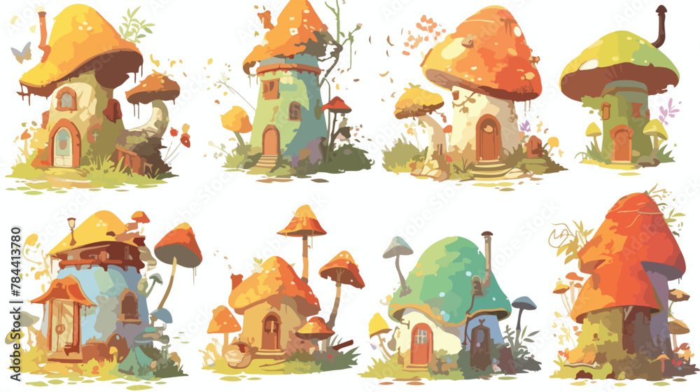 Gold Fairy House Watercolor Fantasy Clipart 2d flat