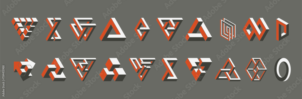 Impossible figures. 3D abstract optical illusion. Vector illustration. Impossible figures. 3D abstract optical illusion. Vector illustration.