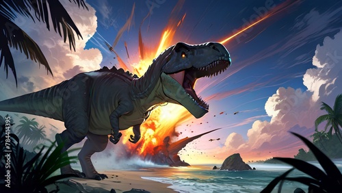 End of the Cretaceous period. Dinosaur illustration.｜白亜紀の終わり、恐竜のイラスト