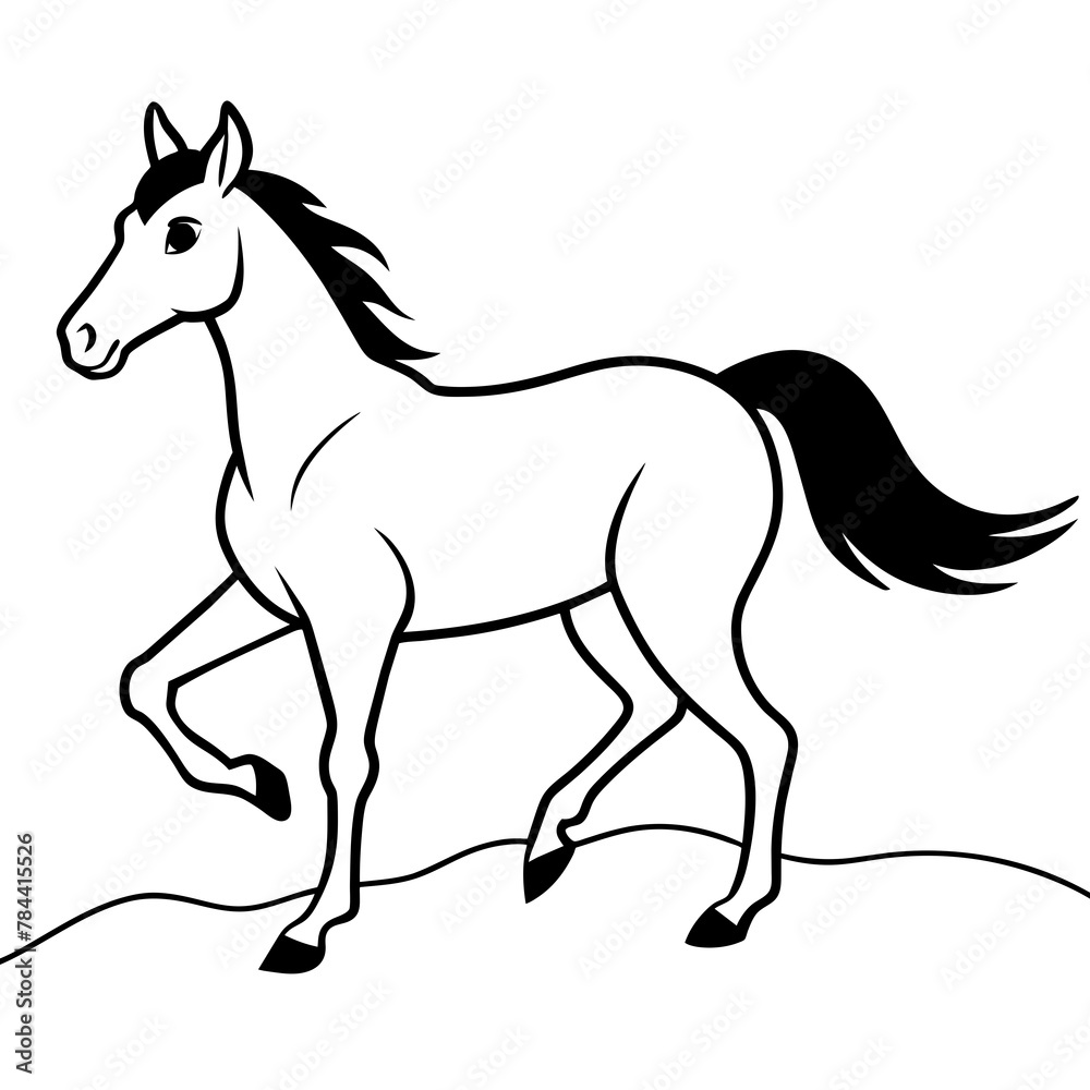 black horse vector illustration.  Line art kid's coloring page