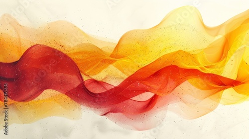 Abstract artwork featuring a mix of fairytales and stock market turmoil in light red and yellow. Minimalistic with focus on negative space, evoking a sense of ups and downs in life.