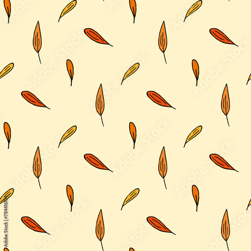 Seamless pattern in wondrous flower petals on light yellow background. Vector image.