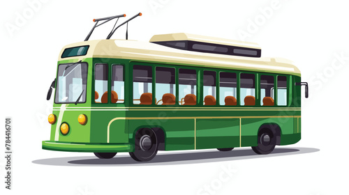 Green electric trolley on white background 2d flat