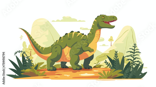 Green herbivorous dinosaur illustration. Creature c © iclute