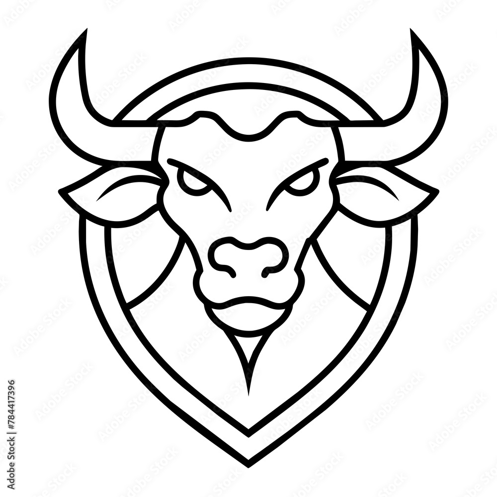 bull head vector illustration, simple line art icon, Children coloring book page bull head vector illustration, simple line art icon, Children coloring book page