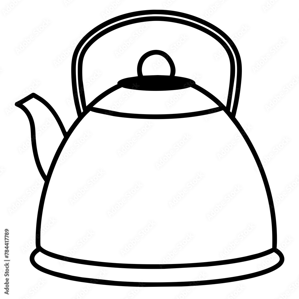 teapot isolated on white simple line art icon, Children coloring book page teapot isolated on white simple line art icon, Children coloring book page