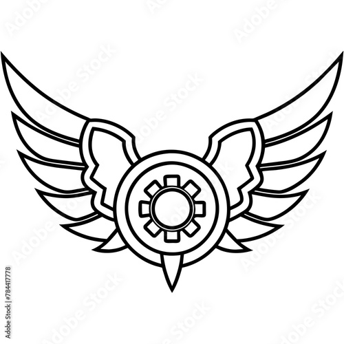 wings tattoo design. simple line art icon, Children coloring book page