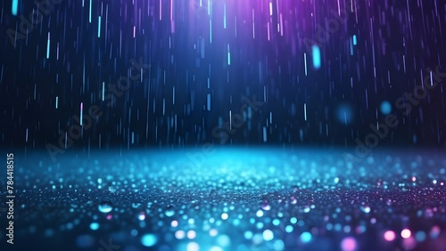 Abstract rain background with vibrant blue hues and raindrop textures. The interplay of light and photo