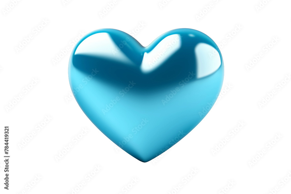 Fototapeta premium Glossy blue 3D heart icon, shiny love symbol. Metallic valentine heart graphic for romance, dating, wedding design isolated on Transparent Background
