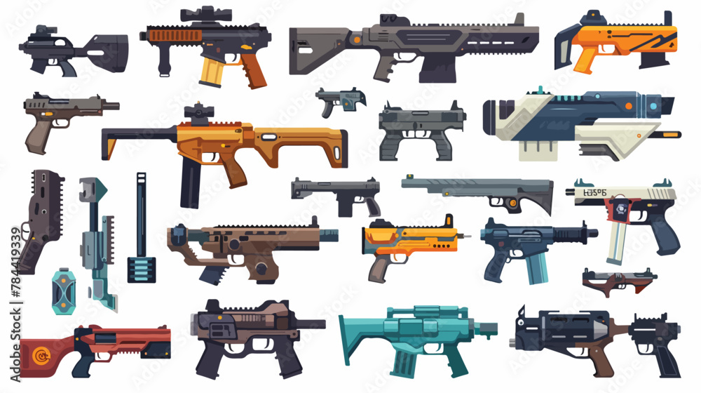 Gun and weapon icon set. Cartoon set of gun and wea