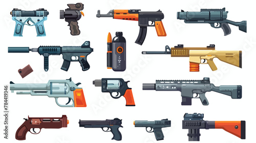 Gun and weapon icon set. Cartoon set of gun and wea