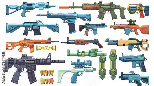 Gun and weapon icon set. Cartoon set of gun and wea