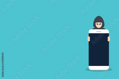 Hacker with mobile phone.