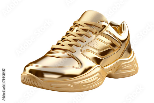 Glistening Gold: A Dazzling Duo of Sneakers. On White or PNG Transparent Background.