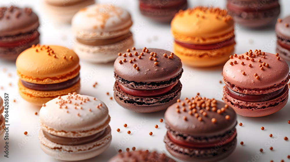 macaroons close-up. Beautiful French almond flour cookies. Confectionery shop window